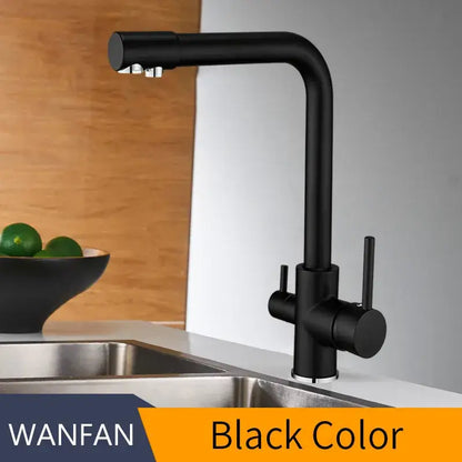 Modern matte black kitchen faucet mixer with dual handles and 360 rotation for decorbites kitchen faucet design