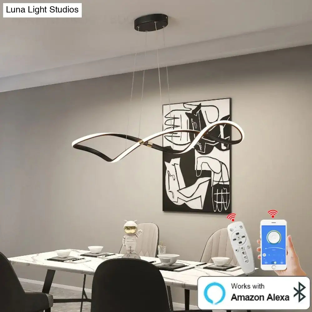 Decorbites matte black modern led chandelier with sleek curved design for kitchen island restaurant and living room lighting