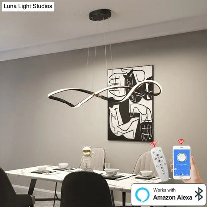 Decorbites matte black modern led chandelier with sleek curved design for kitchen island restaurant and living room lighting