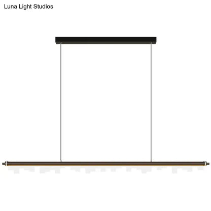 Modern matte black led island light with acrylic shade and chain cord length featuring warm white illumination