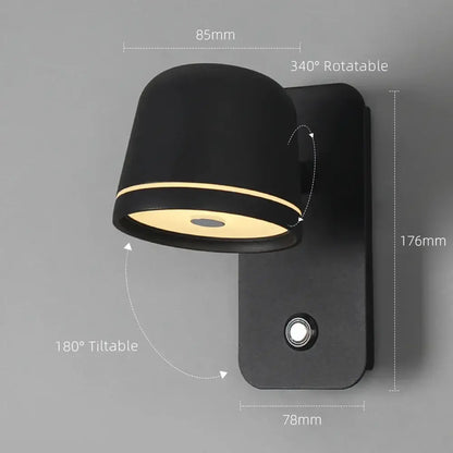 Modern matte black led wall lamp with adjustable spotlight, black matte finish, and subtle gold accent ring for decorbites led wall use