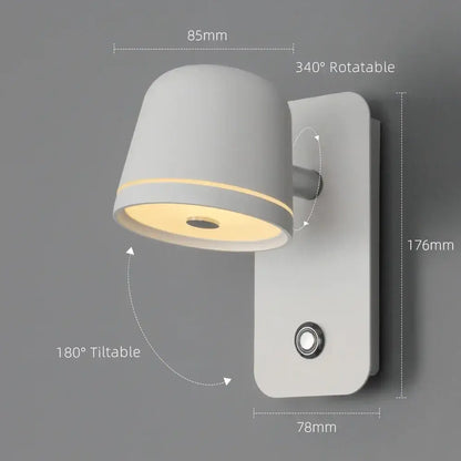 Modern matte black led wall lamp with sleek white cylindrical shade and adjustable 340° rotation for bedroom decorbites led wall