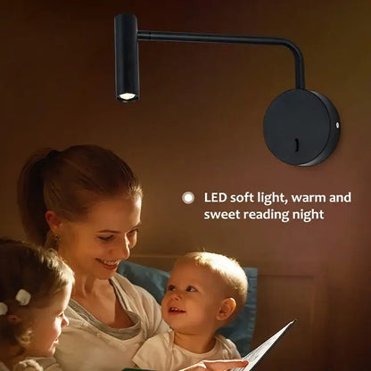 Modern matte black led wall lights with adjustable curved design for bedroom reading with sleek finish