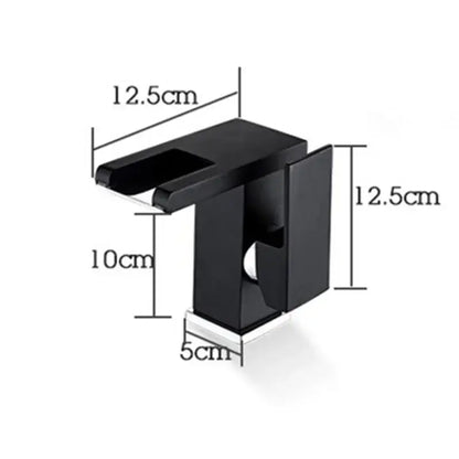 Modern matte black led waterfall basin faucet with a sleek black matte finish and integrated handle for bathroom use