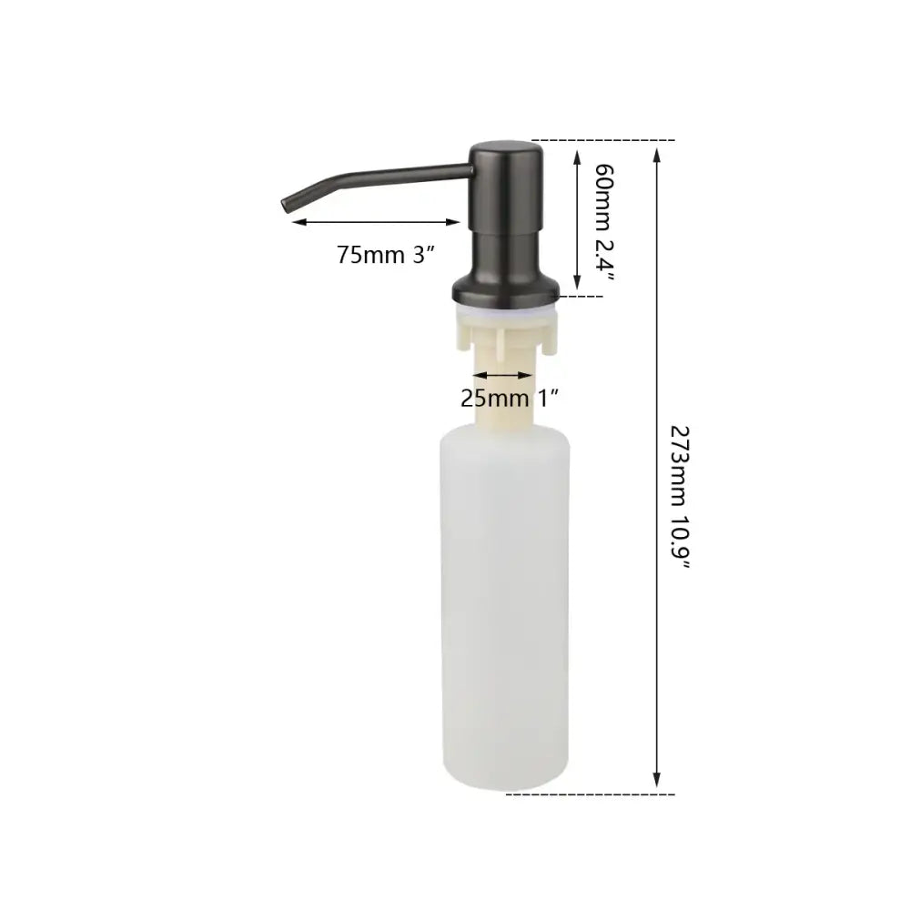 Modern matte black metal soap dispenser with white translucent plastic body and curved spout for liquid soap decorbites grey rose