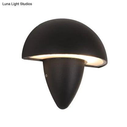 Modern matte black mushroom led wall sconce with a warm glow and matte finish for outdoor porch lighting