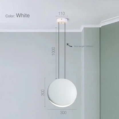 White spherical pendant light with minimalist design and 1000mm wire length in decorbites crescent moon chandelier
