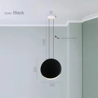 Modern matte black decorbites crescent moon chandelier features a black spherical pendant light with 1000mm wire length