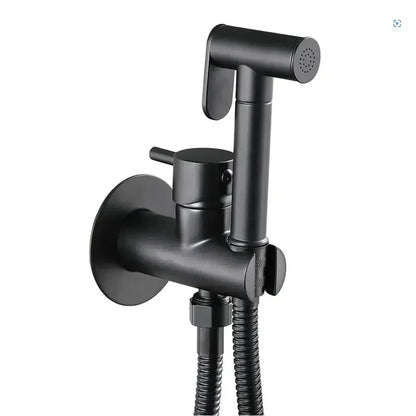 Modern matte black brass bidet faucet with sleek wall-mounted spray and flexible hose from decorbites brass bidet set