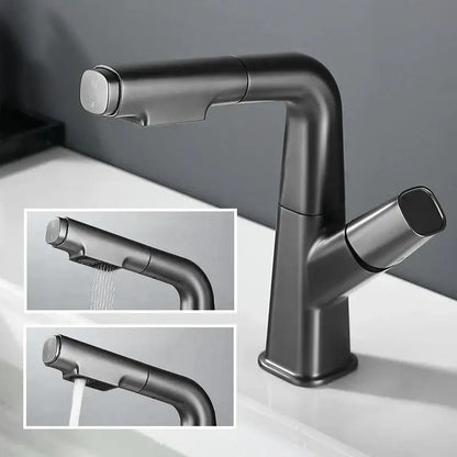 Modern matte black pull out brass basin faucet with sleek minimalist design and cold mixer for bathroom use