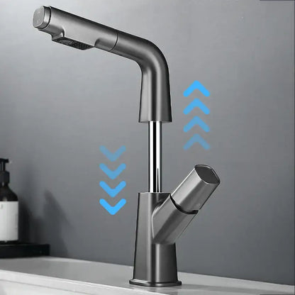 Modern matte black brass basin faucet with sleek curved spout and integrated showerhead cold mixer by decorbites
