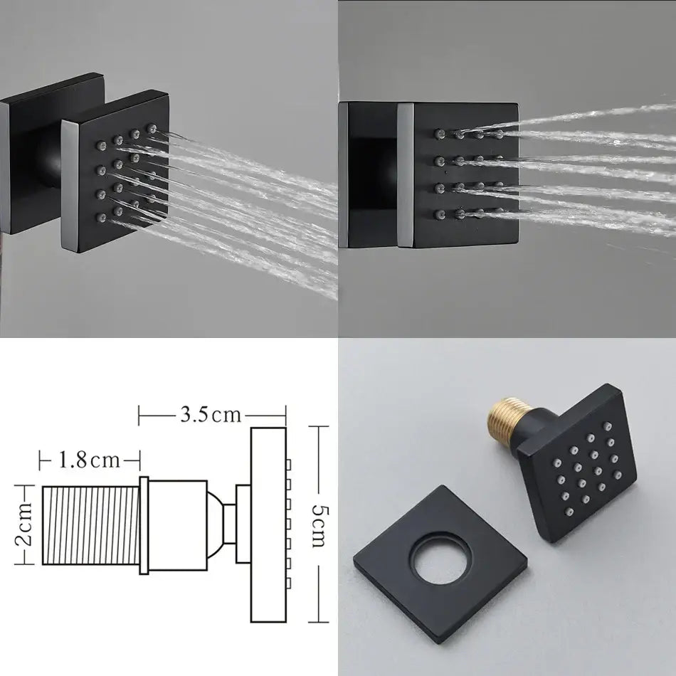 Modern matte black shower faucet with square black matte rainfall shower head and brass threaded connection decorbites shower faucet