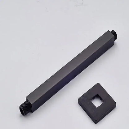 Modern matte black rainfall shower head set featuring a black matte-finished rectangular shower arm with square mount