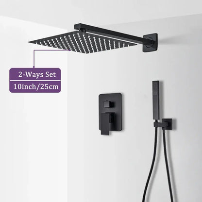 Black matte-finish square rain shower head with sleek modern design from modern matte black rainfall shower set with handheld