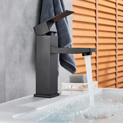 Modern matte black rectangular basin faucet with angular design by decorbites for bathroom sink mixer decorbites basin faucet