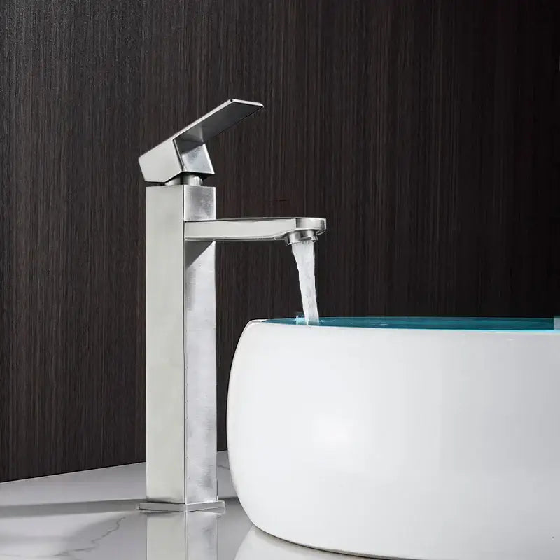 Modern matte black decorbites basin faucet with brushed stainless steel waterfall spout for bathroom sink mixer