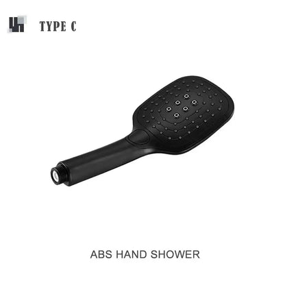Modern matte black abs hand shower with rectangular head and concentric spray nozzles for black shower slider rail set decorbites
