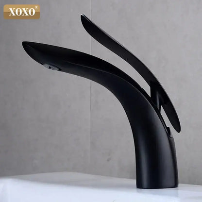 Modern matte black single handle basin faucet by xoxo with dual spout arches for sleek bathroom decorbites gold single design