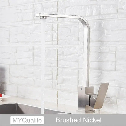Modern matte black square kitchen faucet with brushed nickel curved spout and angular handle decorbites black square kitchen