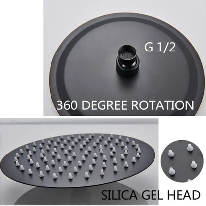 Modern matte black shower faucet set with 360-degree rotating matte-finished showerhead and silica gel nozzles