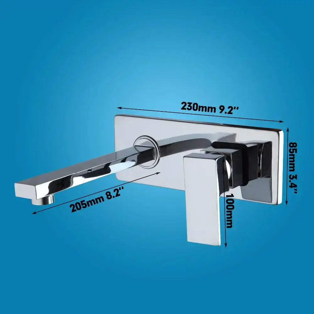Modern chrome-finished basin faucet with rectangular spout and square handle for decorbites black wall mounted use