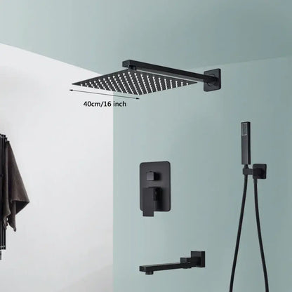 Black matte-finish wall mounted rainfall shower head with 40cm span for modern decorbites black wall bathrooms