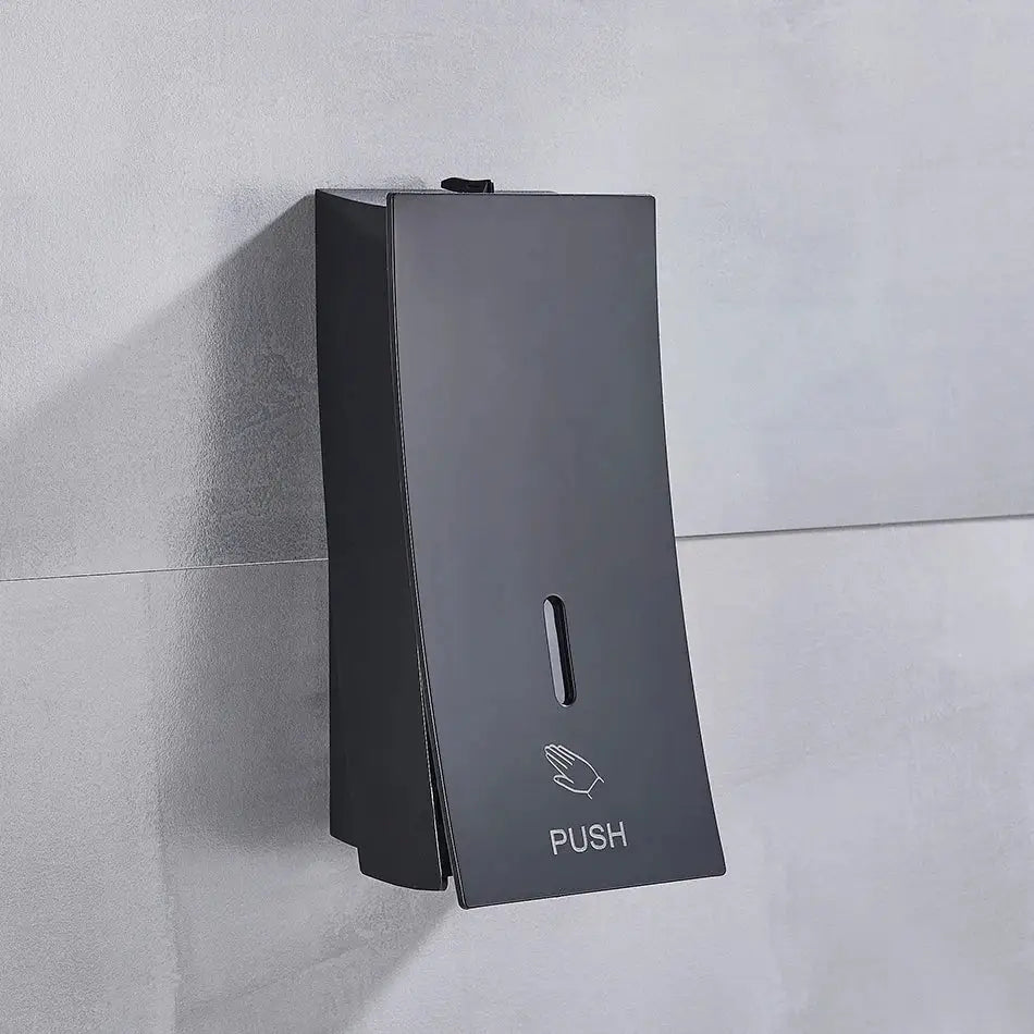 Modern matte black wall-mounted soap dispenser with push label decorbites 450ml for kitchen use