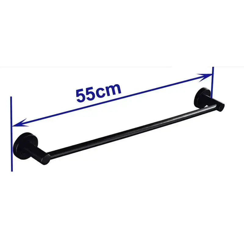 Modern matte black wall mounted towel bar with wood accents and 55cm black matte-finished towel rack length