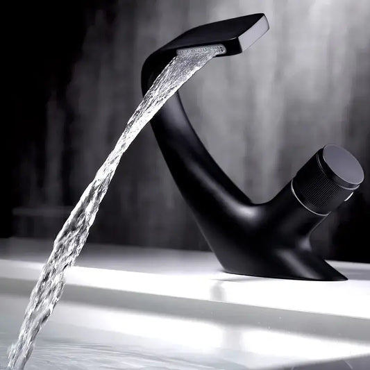 Modern matte black waterfall basin faucet with sleek design ideal for gray basin faucet and decorbites gray basin use