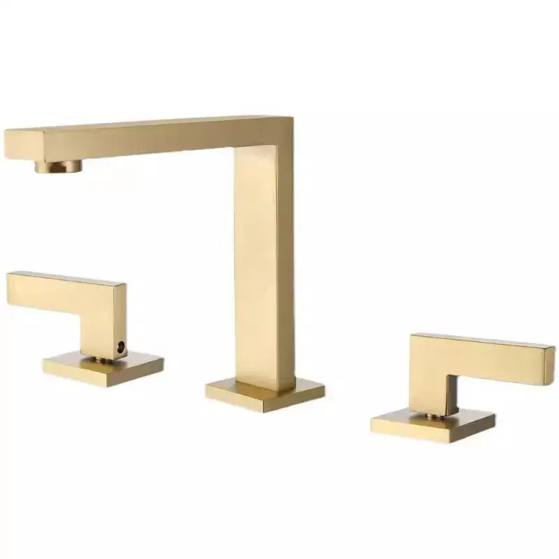 Modern brushed gold basin faucet set with sleek geometric design and brushed gold decorbites finish for bathroom use