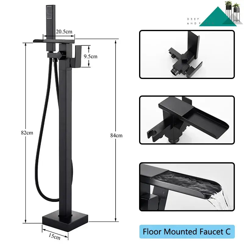 Modern matte black waterfall bathtub faucet with matte black finish and integrated handheld shower by decorbites