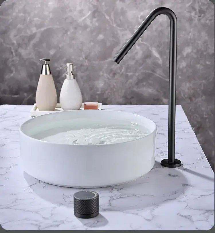Modern matte brushed black basin faucet with a sleek minimalist gooseneck design for bathroom sink decorbites brushed black