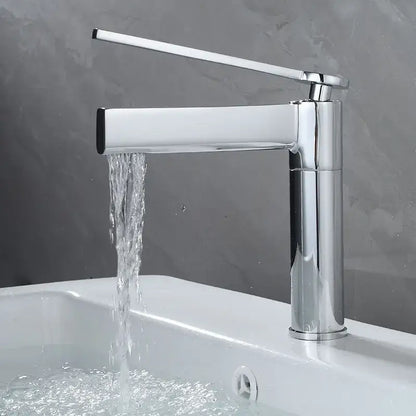 Modern matte chrome decorbites basin faucet with sleek chrome finish and black accent for bathroom use