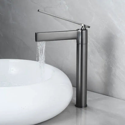 Modern matte black decorbites basin faucet with sleek minimalist design and long spout for bathroom use