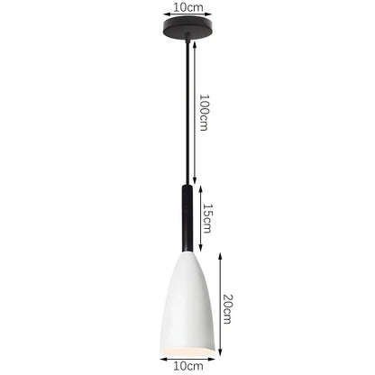 Modern matte colorful nordic pendant light with black metal rod and white conical shade for kitchen and dining room decorbites colorful nordic pendant