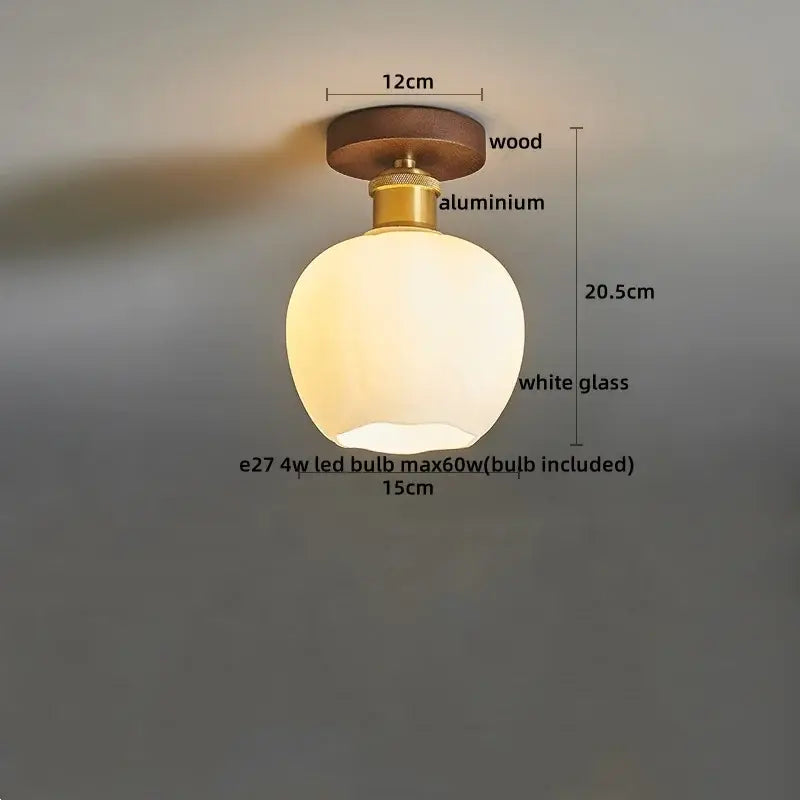 Modern matte dome ceiling lamp with a round white glass shade wooden top and brass-colored led wood canopy for living room decorbites led wood
