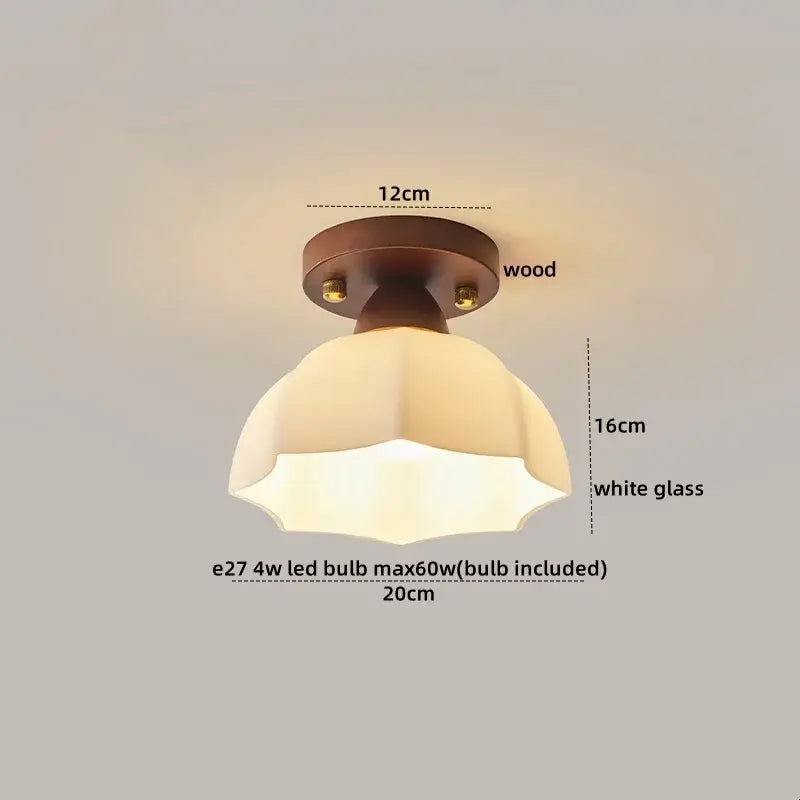 Modern matte dome ceiling lamp with warm white glass shade led wood canopy and decorbites led wood e27 bulb