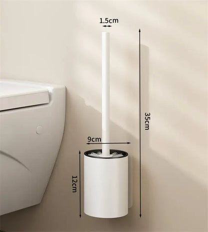 Modern matte gray and black metal toilet brush holder set with a white plastic toilet brush featuring soft bristles and sleek design