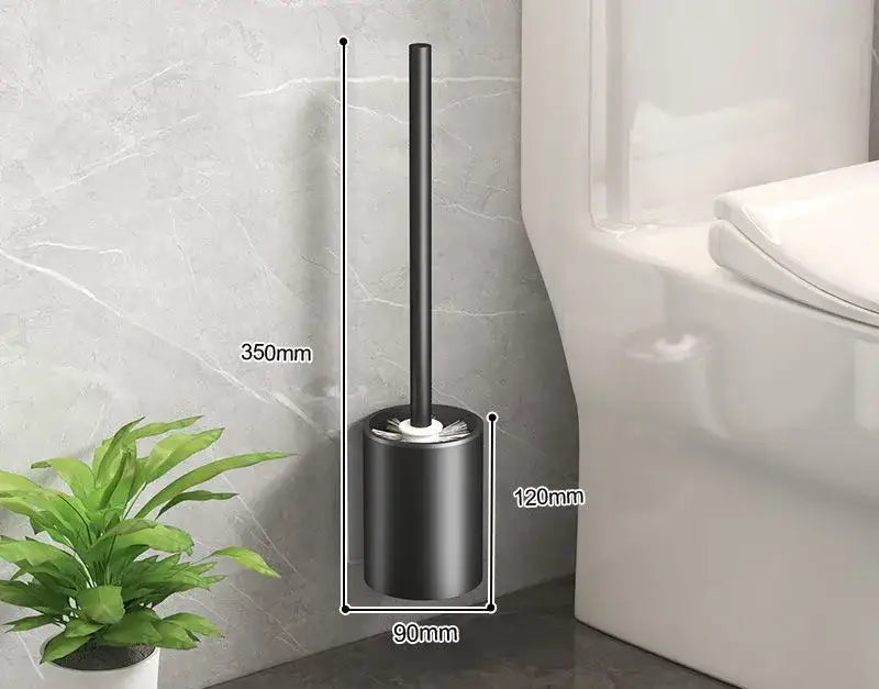 Modern matte gray and black metal toilet brush holder set with sleek cylindrical brush holder standing 350mm tall