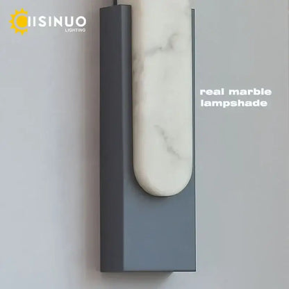 Modern matte gray and white 6＂led marble wall sconce with matte metal frame and off-white veined marble lampshade for living room