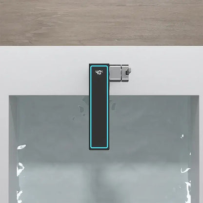 A sleek black decorbites digital display square sink mixer with silver handle showing 40°c for modern kitchen use