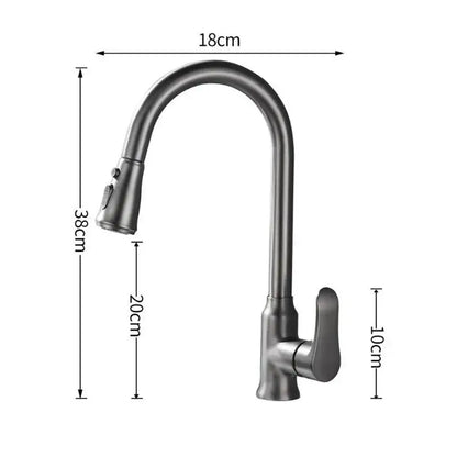 Modern matte gray kitchen faucet with pull-down sprayer featuring a sleek curved spout and integrated handle in gray matte finish