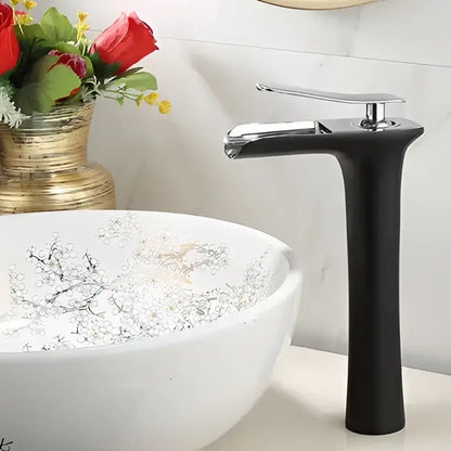 Modern matte grey waterfall brass basin faucet with black matte finish and chrome accents for bathroom sink decorbites grey waterfall