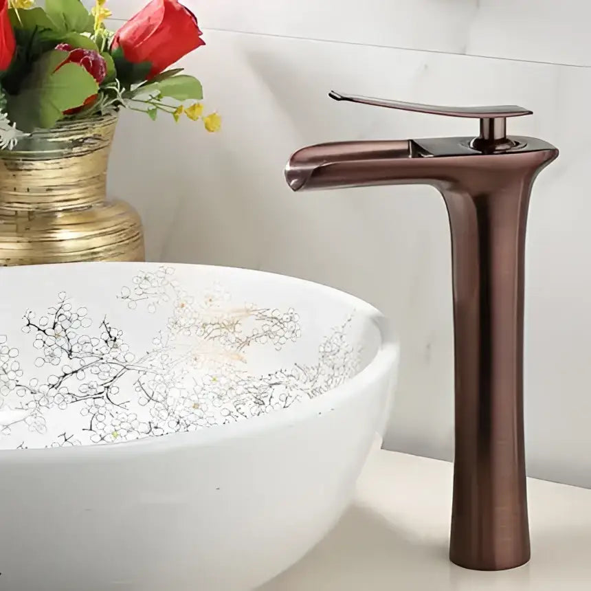 Modern matte grey waterfall brass basin faucet with bronze finish sleek tall design and single lever handle by decorbites gray waterfall