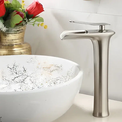 Modern matte grey waterfall brass basin faucet with sleek tall brushed stainless steel design for bathroom sink decorbites grey waterfall