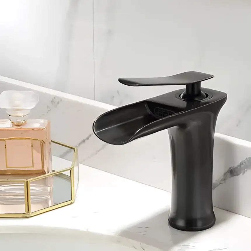 Modern matte grey waterfall brass basin faucet in black matte finish with sleek modern design for bathroom sink decorbites grey waterfall