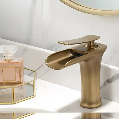 Modern matte grey waterfall brass basin faucet with sleek curved spout for bathroom sink decorbites grey waterfall design