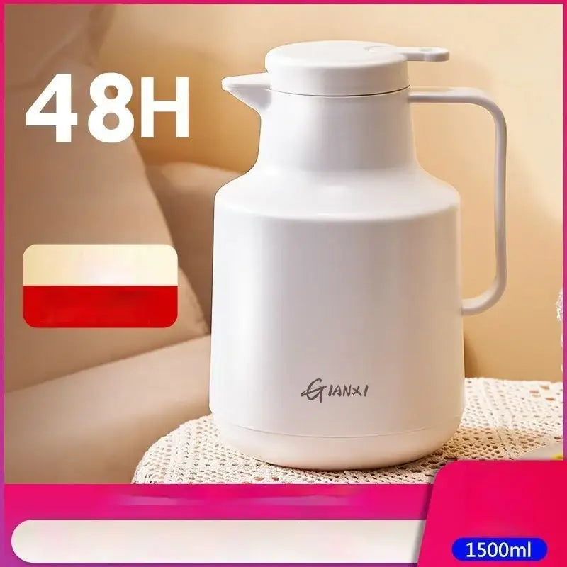 White ceramic coffee pot with sleek handle and thermal insulation vacuum for modern kitchen use