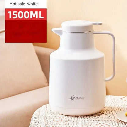 White 1500ml insulated carafe with sleek handle and minimalist design for thermal insulation vacuum coffee use