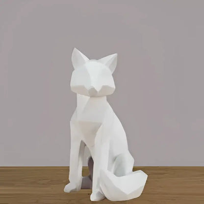 Modern matte white decorbites geometric fox sculpture with angular faceted design for living room decor